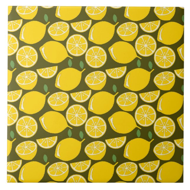 Gula citron & Olivgrön mönster: Modern citrus Kakelplatta (Framsidan)