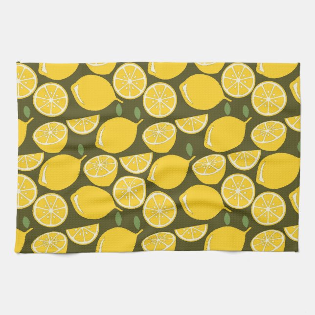 Gula citron & Olivgrön mönster: Modern citrus Kökshandduk (Horisontell)