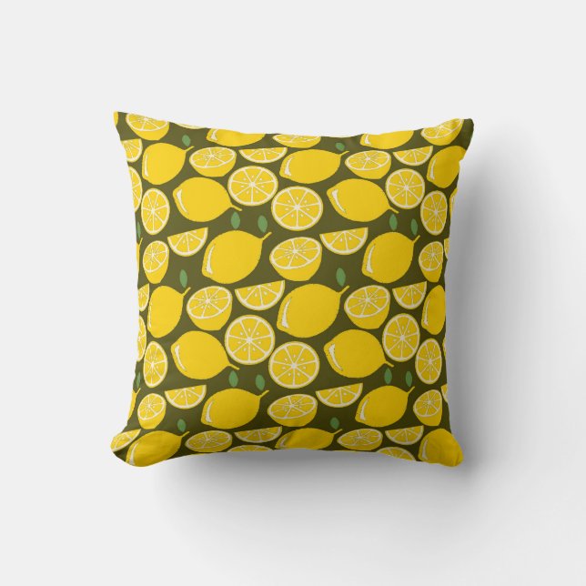 Gula citron & Olivgrön mönster: Modern citrus Kudde (Framsida)