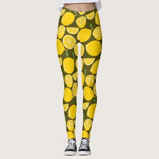 Gula citron & Olivgrön mönster: Modern Citrus Leggings (Framsida)