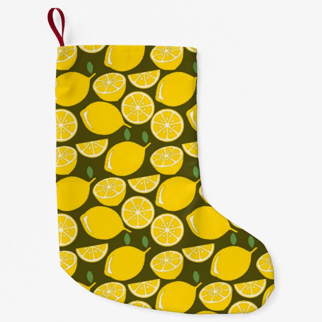 Gula citron & Olivgrön mönster: Modern Citrus Liten Julstrumpa (Framsidan)