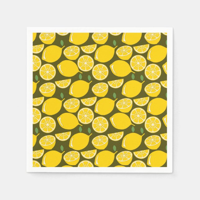 Gula citron & Olivgrön mönster: Modern Citrus Pappersservett (Framsidan)