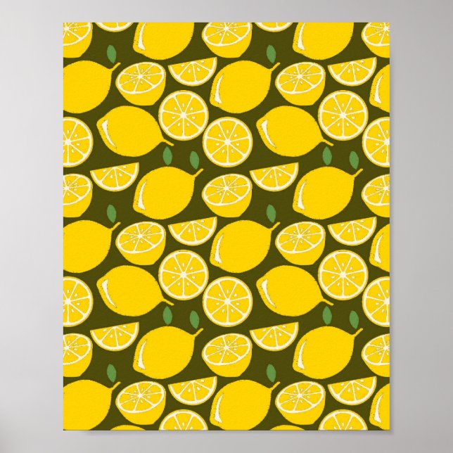 Gula citron & Olivgrön mönster: Modern citrus Poster (Framsidan)