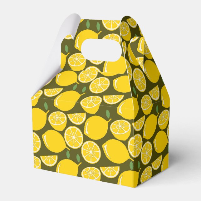 Gula citron & Olivgrön mönster: Modern citrus Presentaskar (Framsidan Sidan)