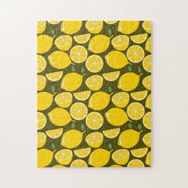 Gula citron & Olivgrön mönster: Modern citrus Pussel (Vertikal)