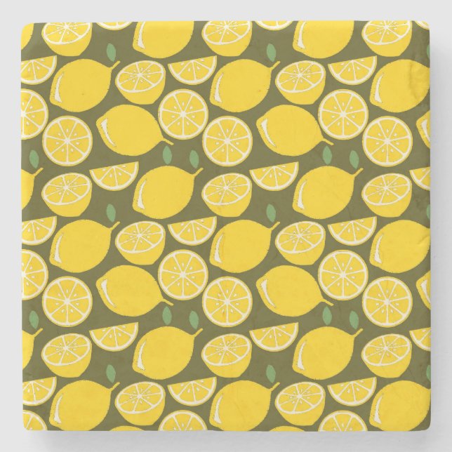 Gula citron & Olivgrön mönster: Modern Citrus Stenunderlägg (Framsidan)