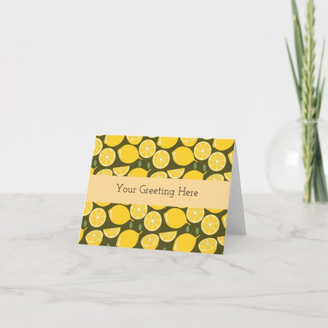Gula citron & Olivgrön mönster: Modern Citrus Tack Kort (Framsida)