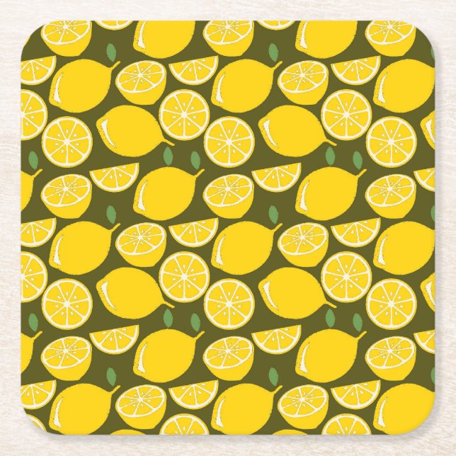 Gula citron & Olivgrön mönster: Modern citrus Underlägg Papper Kvadrat (Framsidan)