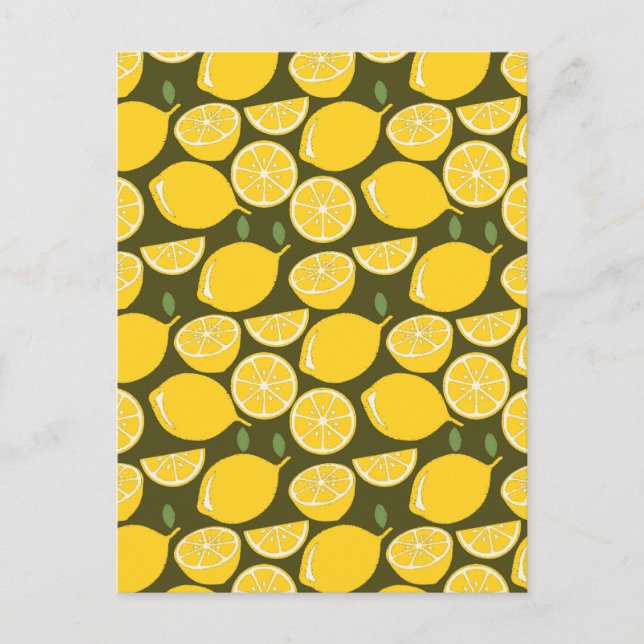 Gula citron & Olivgrön mönster: Modern citrus Vykort (Framsida)