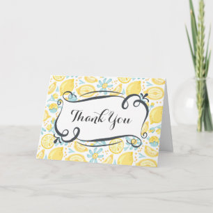 Gula citroner & Blå blommor Tack Kort