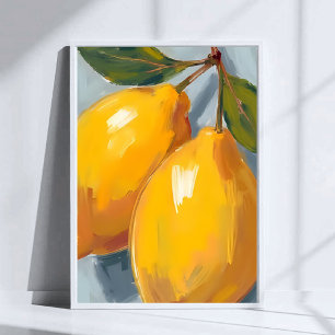 Gula Citroner Citrus Akvarell Poster
