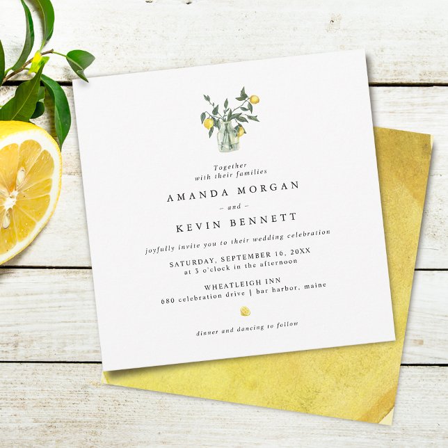Gula citroner Elegant bröllop Inbjudningar (Elegant Lemons In Jar Wedding Invitation)