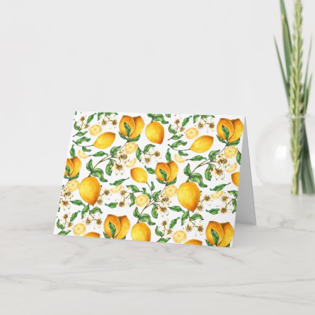 Gula citroner och citronblommor vackra   kort (Framsida)