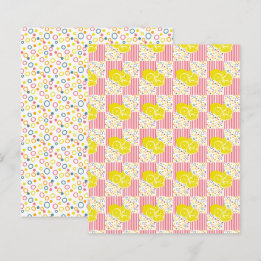 Gula Citroner Rosa Ränder Scrapbookpapper