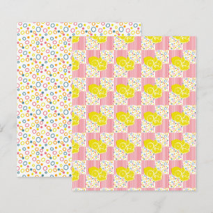 Gula Citroner Rosa Ränder Scrapbookpapper