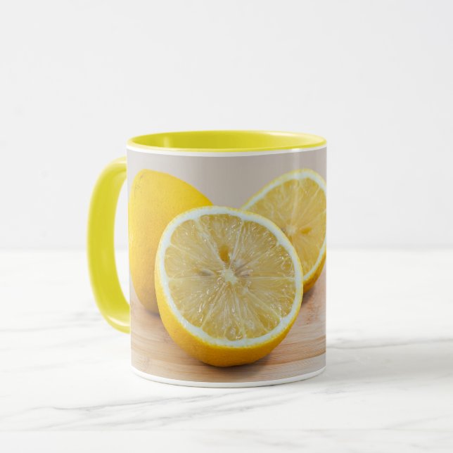 Gula citronskivor matfotografering stilleben mugg (Framsida vänster)