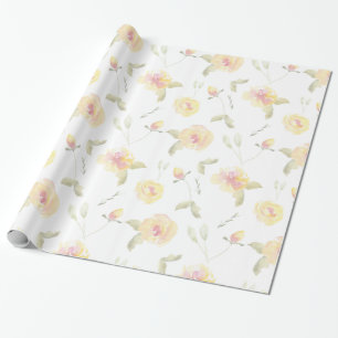 Gula Citronvattenfärg Blommor Bröllopsdusch Presentpapper