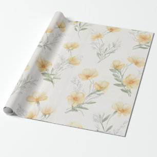 Gula Cottagecore Vilda Blommor Botaniskt Tryck Presentpapper