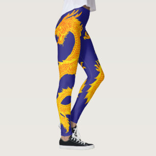 Gula drakar personifierar bakgrundsfärg leggings