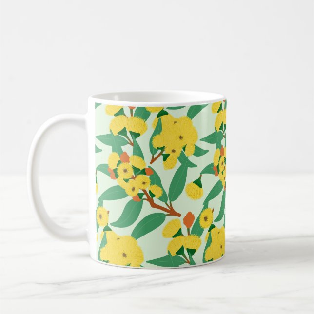 Gula eukalyptusträd blommor kaffemugg (Vänster)
