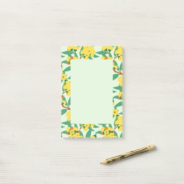 Gula eukalyptusträd blommor post-it block (På skrivbordet)