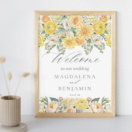 Gula Ferskenblommor Sage Grönska Bröllop Välkommen Poster