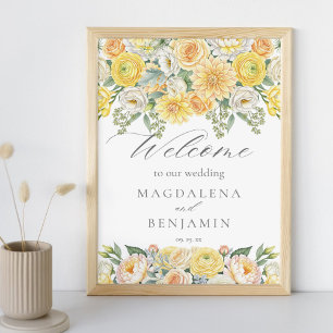Gula Ferskenblommor Sage Grönska Bröllop Välkommen Poster