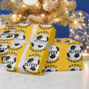 Gula fotbollsbollar för barn Namn jul Presentpapper