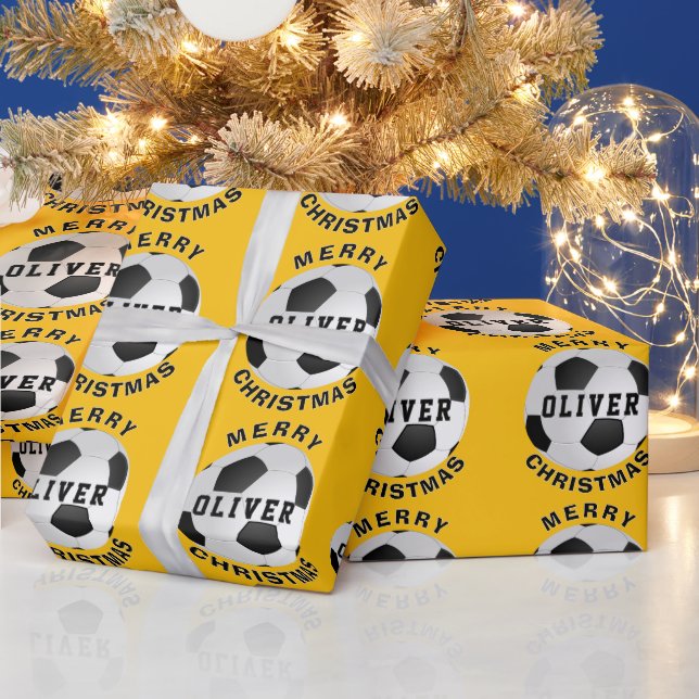 Gula fotbollsbollar för barn Namn jul Presentpapper (Helgdagar)