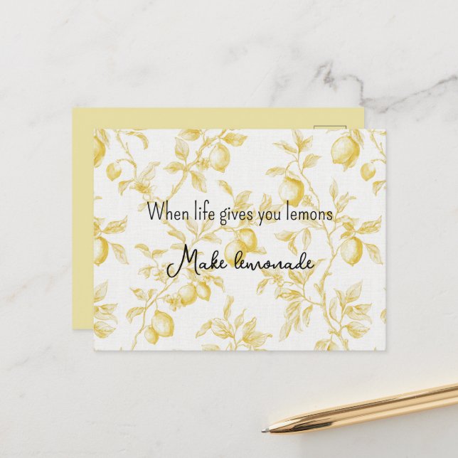 Gula frukter citroner gör lemonad vykort (Fram/Back In Situ)