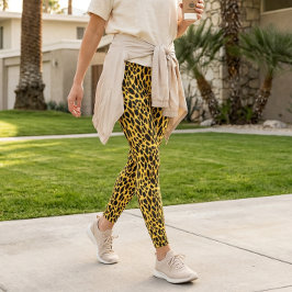 Gula Gepardtryck Fläck Leopardmönster Leggings
