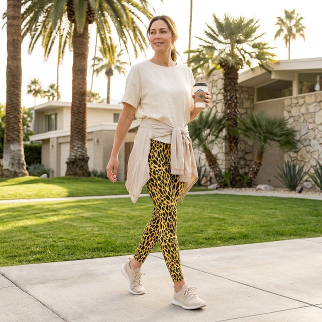 Gula Gepardtryck Fläck Leopardmönster Leggings (Yellow Cheetah Print Spot Leopard Pattern Leggings)
