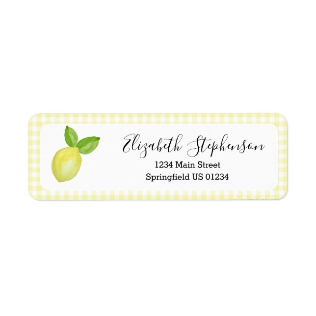 Gula Gingham Citron Returadressetikett Returadress Etikett (Framsidan)