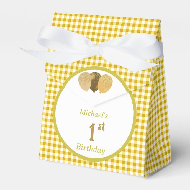 Gula Gingham Glitterballonger Anpassade 3 Bilder  Presentaskar (Framsidan Sidan)