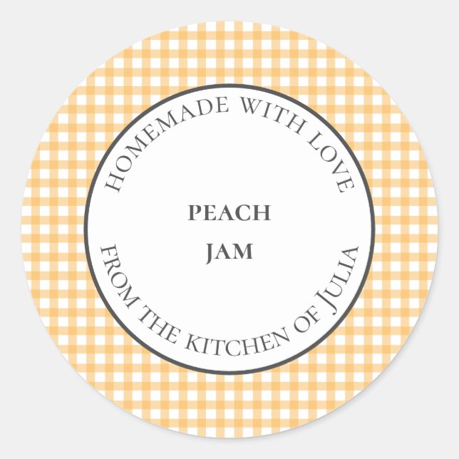 Gula gingham-mat-etiketterna för hemmagjord gåva runt klistermärke (Framsida)