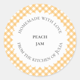 Gula gingham-matskyltar för hemlagade presenter runt klistermärke