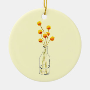 Gula glada Billy Button-blommor australienskt kons Julgransprydnad Keramik