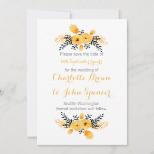 gula grå akvarell blomster save the dates spara datumet