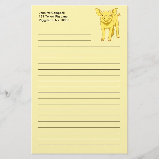 Gula grisdagJuli 17 gullig Piglet Brevpapper (Framsida)