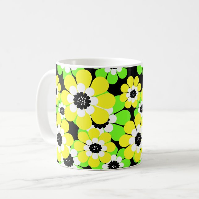 Gula gröna blommor kaffemugg (Framsida vänster)