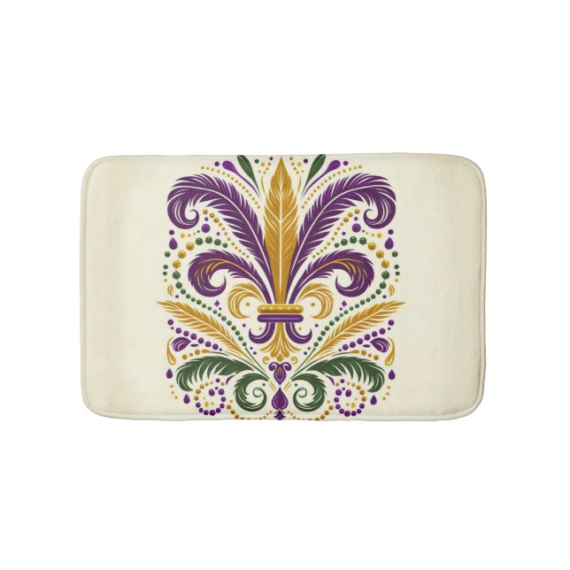 Gula, gröna lila fleur de lis-fjädrar badrumsmatta (Framsidan)