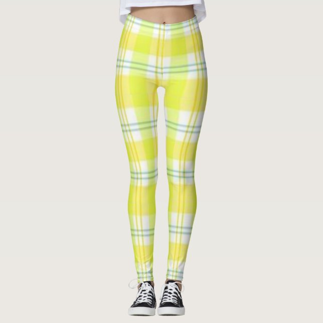 Gula Gröna Rutiga Leggings (Framsida)