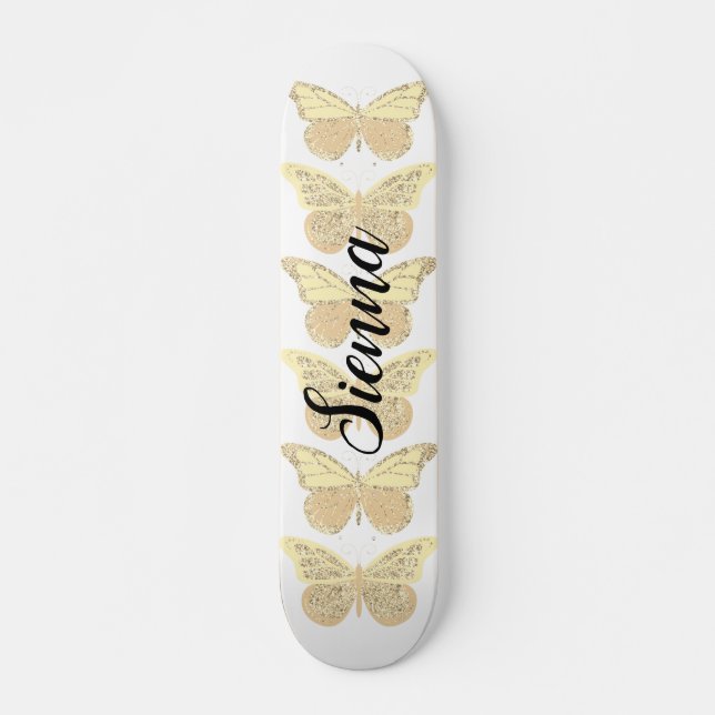 Gula Guld Glittrande Fjärilar Personlig Mini Skateboard Bräda 18,5 Cm (Framsida)