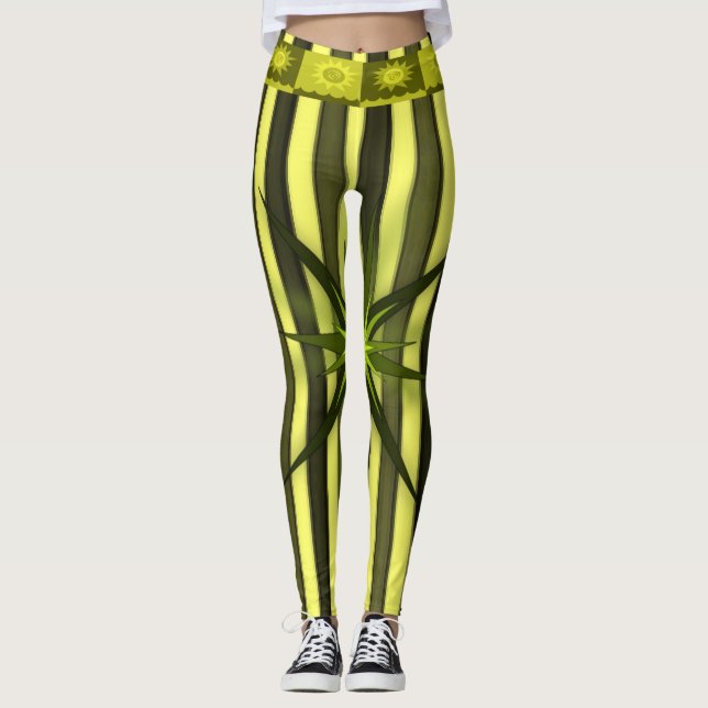 gula guldstjärna randiga leggings kvinnor (Framsida)
