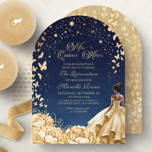 Gula Guldstjärnor Fjärilar Blommig Quinceanera Inbjudningar