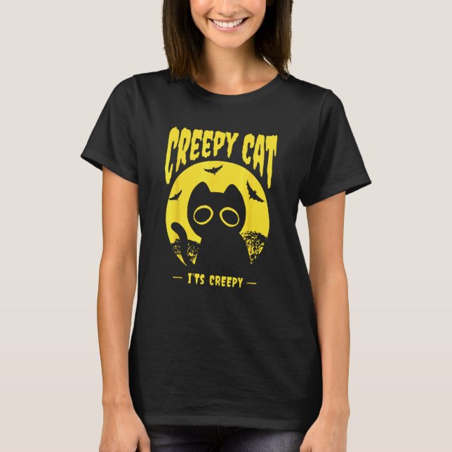 Gula Halloween Katt Fladdermöss T Shirt (Framsida)