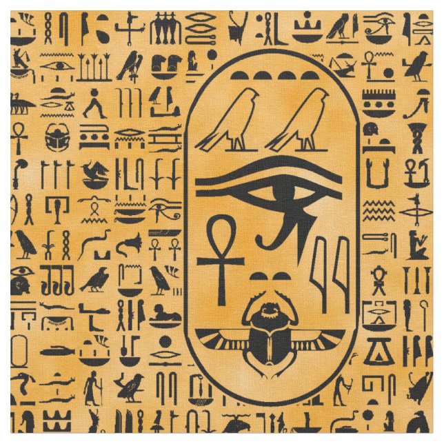 Gula Hieroglyphics Tyg (Närbild)