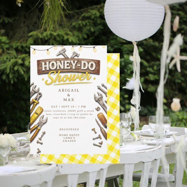 Gula Honey Do Par Verktyg Bröllopsfest Inbjudningar (Skapare uppladdad)