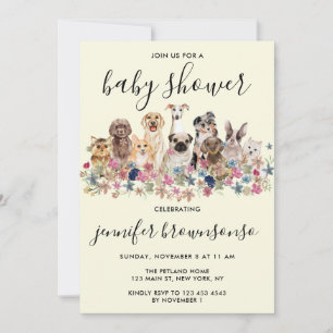 Gula Hundar Pet Familj firande Baby Shower Inbjudningar