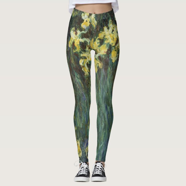 Gula Iris av Claude Monet, Vintage Finkonst Leggings (Framsida)